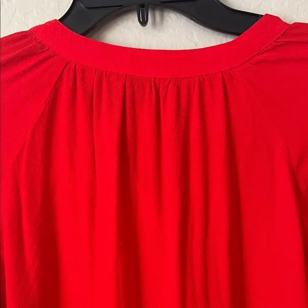 Like New! J.Crew Red Viscose Long Doiman Sleeve Button Front Blouse in Size S